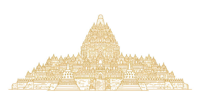 Intricate Line Art of Borobudur Temple, Indonesia