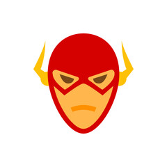 Illustration of a superhero head with a red mask and yellow lightning bolts on the sides of the head