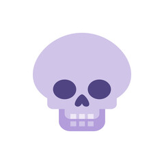 Illustration of a light purple skull with dark purple eye sockets and nose on a white background view