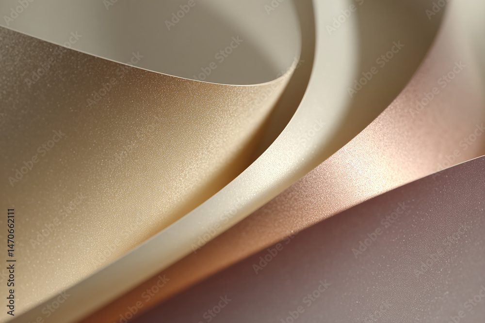 Poster abstract image of subtly textured paper in beige and rose gold tones, creating elegant, flowing curv