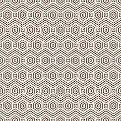 Fototapeta premium Zigzag seamless pattern. Hexagon mosaic tiles ornament. Ethnic surface print. Repeated geometric figures background. Ornamental wallpaper. Modern geo design digital paper. Vector abstract art