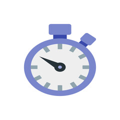 Illustration of a periwinkle stopwatch with a black hand pointing left on a white background face clock