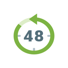 Green arrow circle rotating counterclockwise around the number forty eight with two gray tick marks present