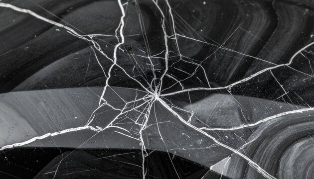 黒曜石の研磨面に走る蜘蛛の巣状クラック