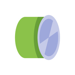 Illustration of a toggle switch in the on position with a green base and a light blue circular slider