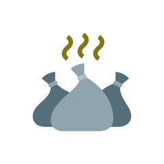 Three bags of garbage emitting a foul odor represented by wavy lines above them in an illustration