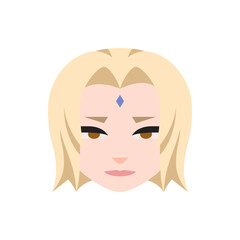 Illustration of a woman with blonde hair, brown eyes, and a blue diamond on her forehead in a flat style