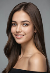 Fototapeta premium Radiant Smile: Beautiful Woman with Sleek Hair and Bright Eyes