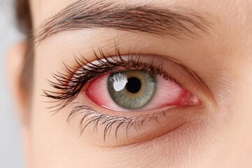 Obraz premium Close-up of a red, irritated eye, due to infection or allergy.