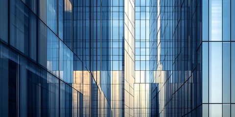 Architectural Study of a Modern Glass Skyscraper Reflecting Sunlight and Blue Sky
