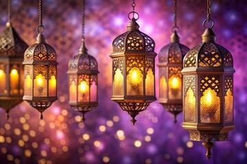 Obraz premium Hanging Fanoos Lanterns With Warm Glowing Lights