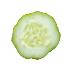 A close-up shot of a sliced cucumber. The slice showcases the texture and pattern of the vegetable