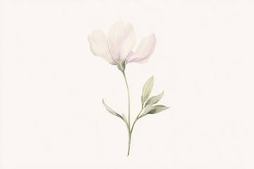 Delicate pink watercolor flower blooming on white background