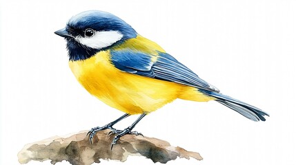 Obraz premium Vibrant Spring Watercolor Painting of Yellow Great Tit Bird