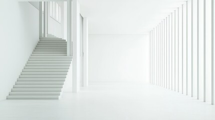 Obraz premium Minimalist Interior Design with White Staircase and Bright Natural Light Flowing