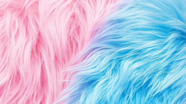 Texture Harmony: Delicate pink and vibrant blue plush fur come together in an immersive close-up, crafting a striking visual. The image captures the texture and color beautifully.