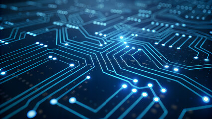 Abstract Blue Circuit Board Network Illustrating Technology and Connectivity in the Digital Age