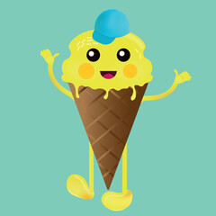 Cute banana ice cream character vector illustration