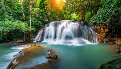 Obraz premium waterfall in deep rain forest jungle huay mae kamin waterfall i