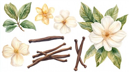 Vanilla Flower Set: Exquisite Collection of Flowers, Buds, and Vanilla Sticks for Floral Arrangements