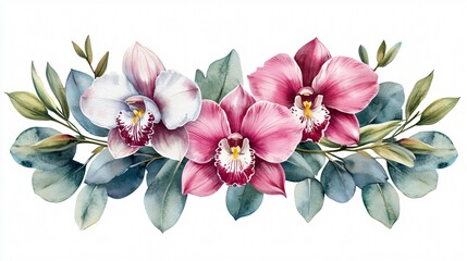 Elegant Vibrant Pink White Orchids Passionflower Eucalyptus Floral Arrangement
