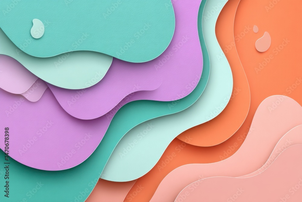 Poster abstract colorful wavy background with paper cut style and pastel color scheme, creating a visually 