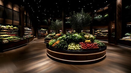 Modern grocery store with fresh produce displays