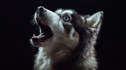 Obraz premium Close-up portrait of a husky dog with an open mouth.