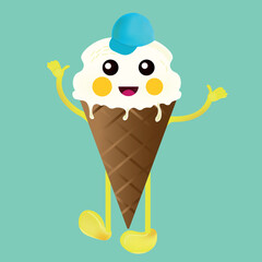 Cute milk chocolate ice cream character vector illustration