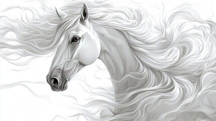 Obraz premium Majestic White Horse Portrait with Flowing Mane - Stunning Animal Photography