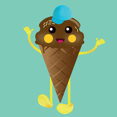 Cute chocolate ice cream character vector illustration