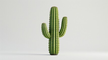 Naklejka premium Isolated, vibrant green cactus against a plain white background. A detailed 3D render of a solitary cactus, showcasing its texture and form