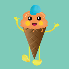 Cute orange sweet ice cream character vector illustration