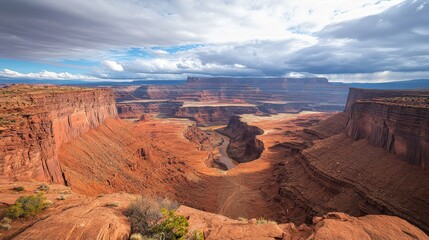 High desert canyon landscape panorama with winding river.