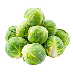 Fototapeta premium Fresh brussel sprouts piled on a transparent background, showcasing their vibrant green color and tight leaves, Group of Brussel Sprouts isolated on transparent background