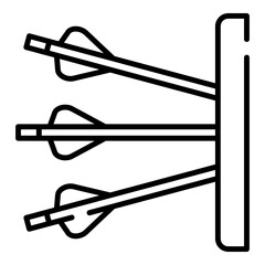 Target and arrows side view black line icon