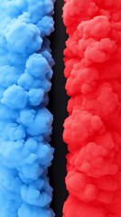 Abstract Blue and Red Smoke Clouds on Black Background