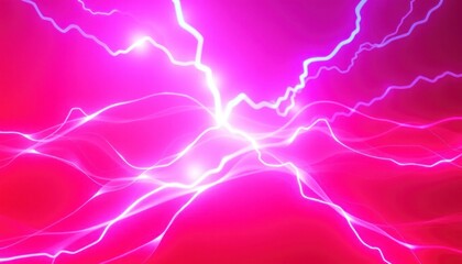 Energetic pink and red background illustration with abstract lightning bolts and waves of light, a powerful display of forces