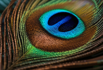 Macro Shot of a Peacock's Eye-Catching Feather Detail
