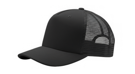 Black trucker hat on black background