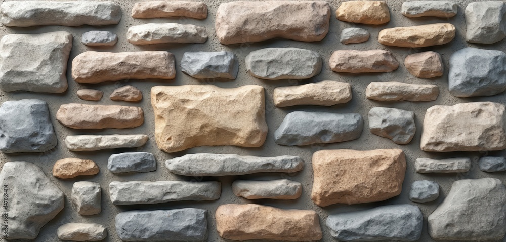 Poster stone wall texture background. seamless tile repeating pattern. rustic design. building exterior ele