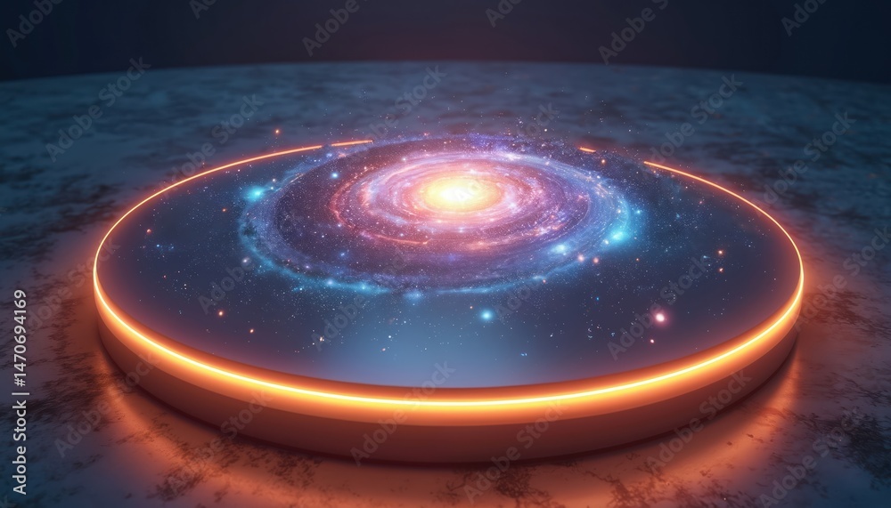 Aufkleber galaxy hologram platform. futuristic illustration of a cosmic galaxy on a stage. digital art with vi