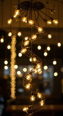 Illuminating elegance: A spiral of vintage-style light bulbs suspended in a warm glow, creating an inviting ambiance of nostalgia.