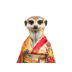 Meerkat in Kimono A whimsical portrait of a meerkat dressed in a traditional Japanese kimono