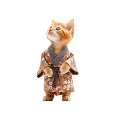 Adorable Ginger Kitten in Traditional Japanese Kimono