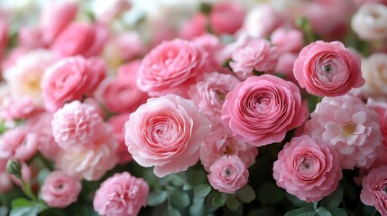 Fototapeta premium A Delicate Bouquet of Pink Ranunculus Flowers