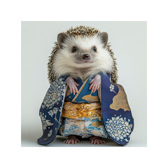 Adorable Hedgehog in Traditional Japanese Kimono