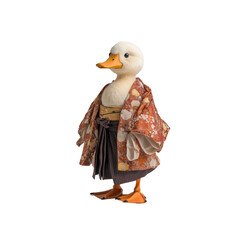 Elegant White Duck in Traditional Japanese Kimono
