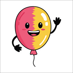 Balloon, Cute, Happy celebration fun kids party decoration joy cheerful expression festival bright character colorful positivity simple friendly playful cartoon style joy mood