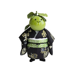 Cute Yuzu Fruit Dressed in Traditional Japanese Kimono
